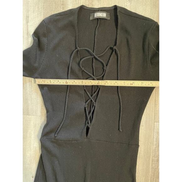 Reformation Edison Dress Black Lace Up Ribbed Long Sleeve size Large - Picture 6 of 12